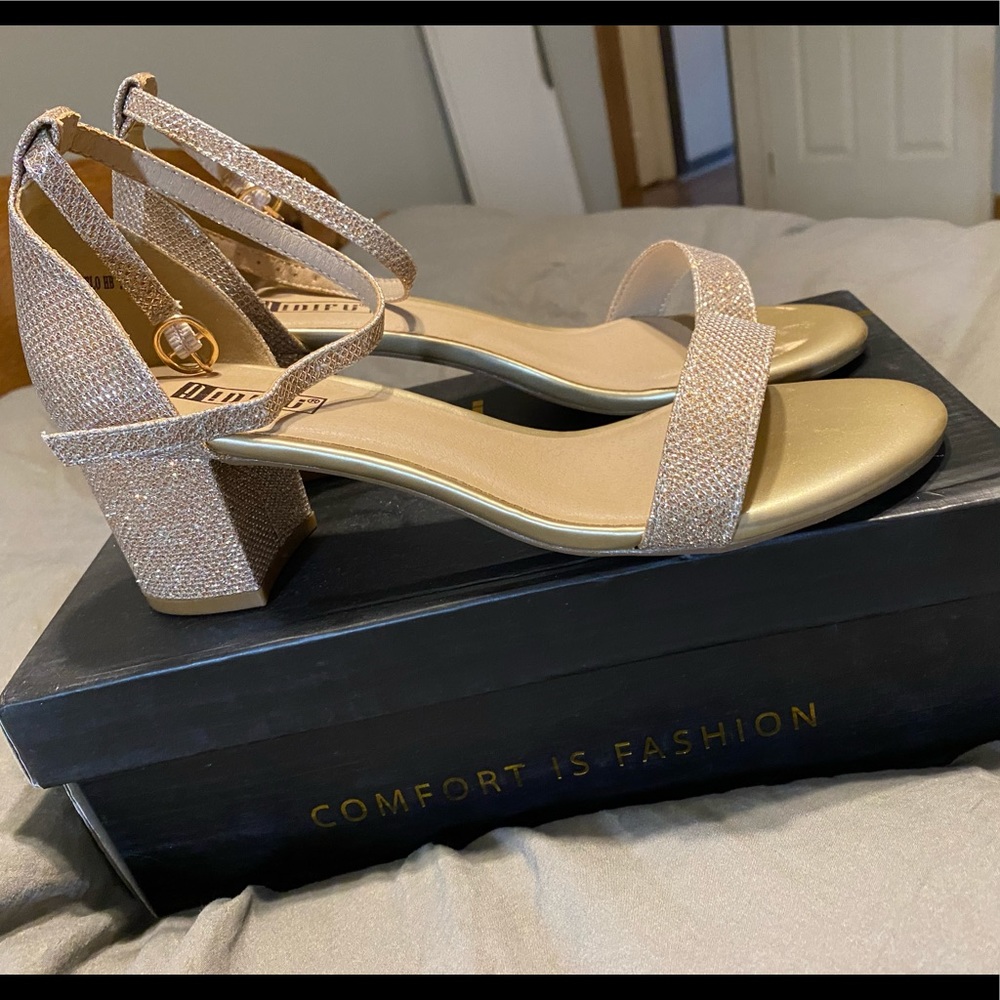 Rose gold block heel